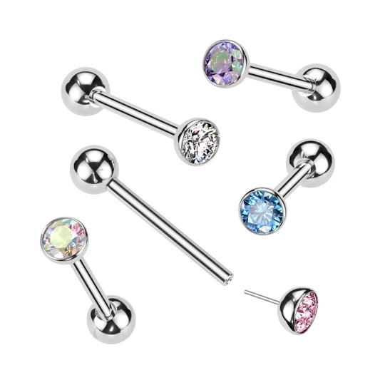 PREMIUM G23 Titanium Luxe Threadless Crystal Tongue Barbell 14g