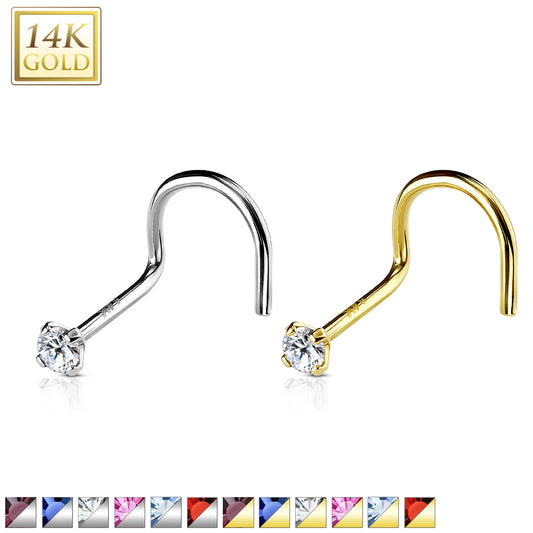 14K Gold Claw-Set Crystal Nose Screw 20g
