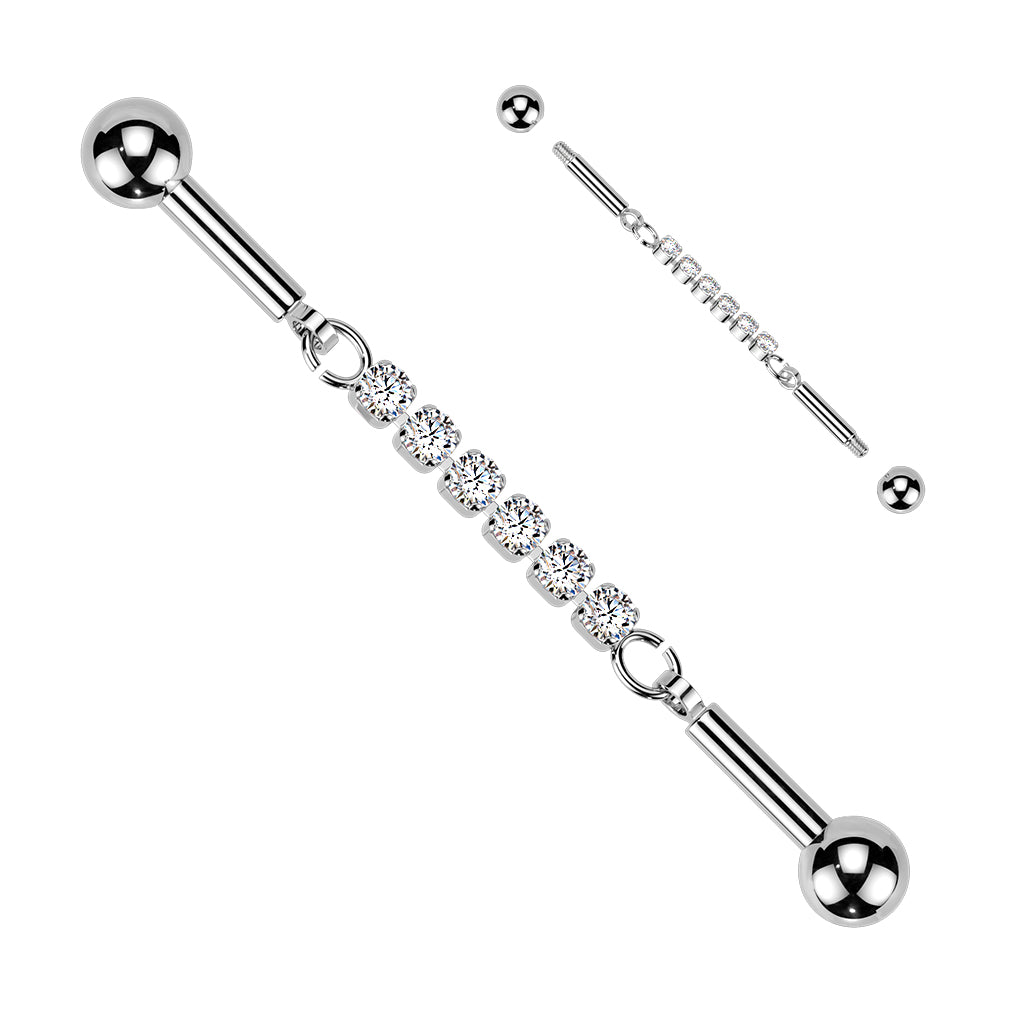 Crystal Cascade Chain Industrial Barbell 14g