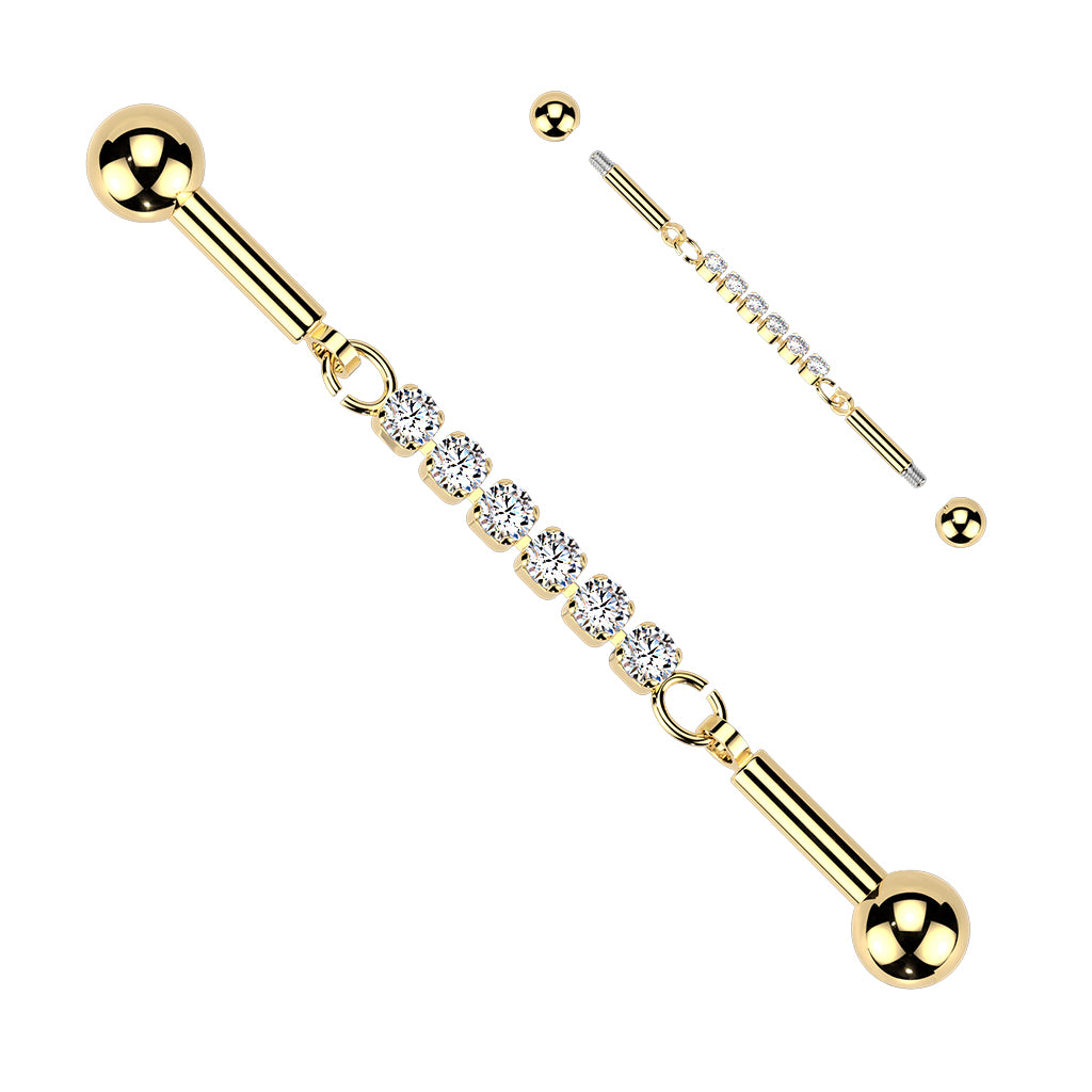 Crystal Cascade Chain Industrial Barbell 14g