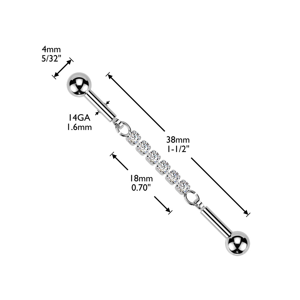 Crystal Cascade Chain Industrial Barbell 14g