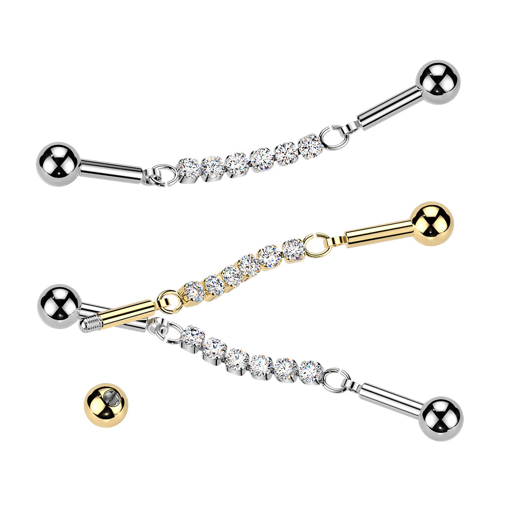 Crystal Cascade Chain Industrial Barbell 14g