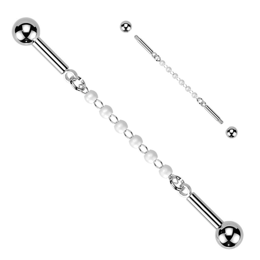 Pearly Beaded Chain Industrial Barbell 14g