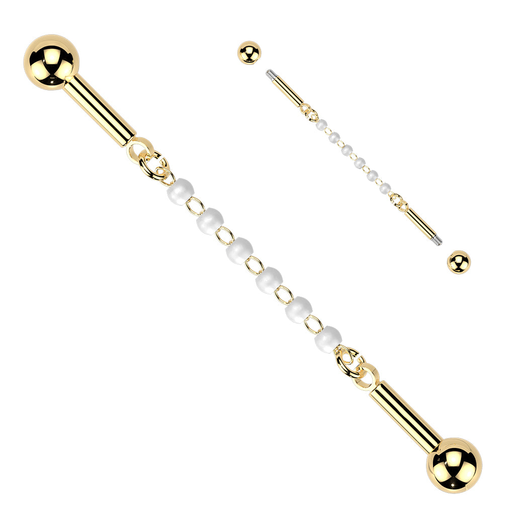 Pearly Beaded Chain Industrial Barbell 14g
