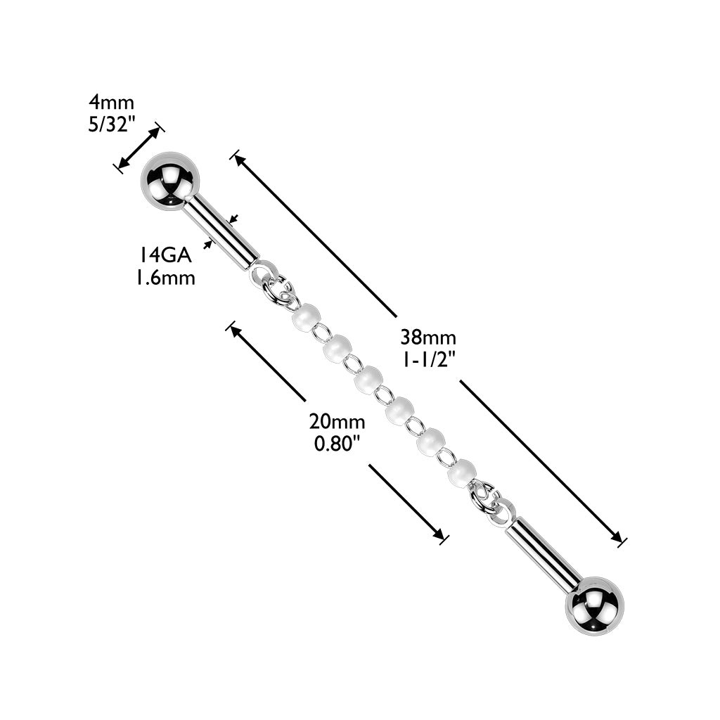 Pearly Beaded Chain Industrial Barbell 14g