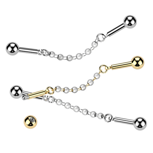 Pearly Beaded Chain Industrial Barbell 14g