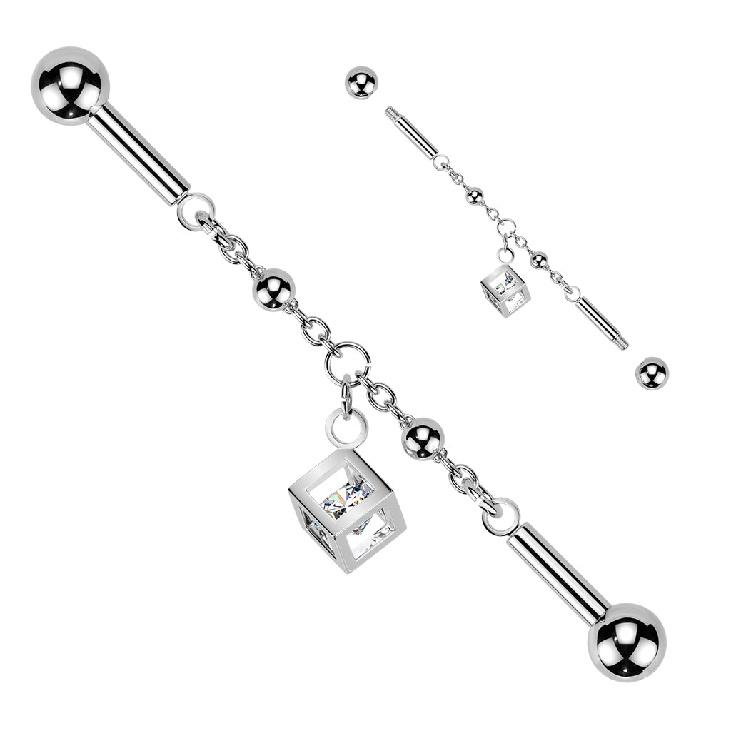 Cubic Dangle Chain Industrial Barbell 14g