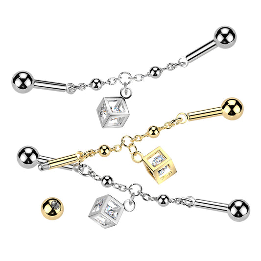 Cubic Dangle Chain Industrial Barbell 14g