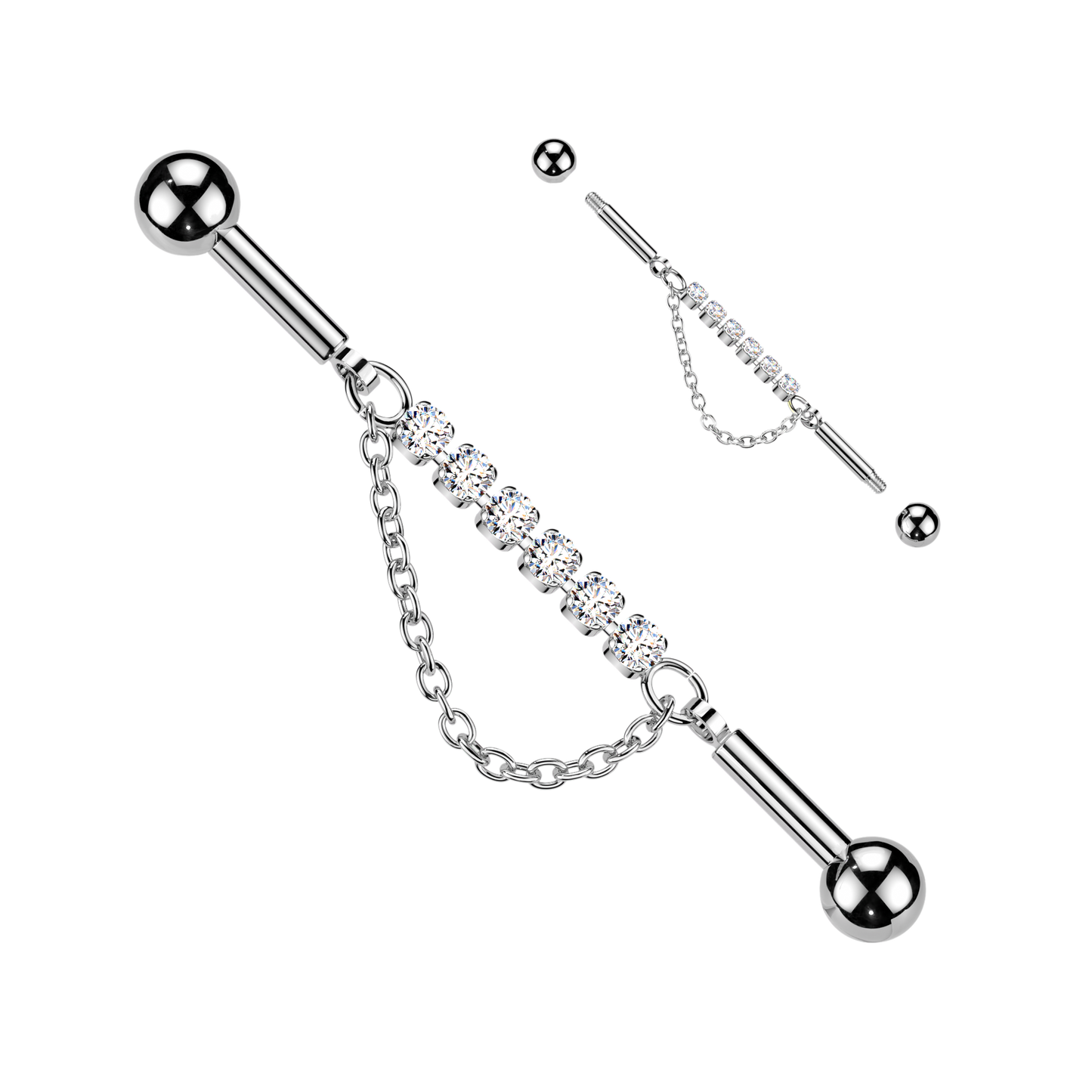 Crystal + Link Chain Industrial Barbell 14g