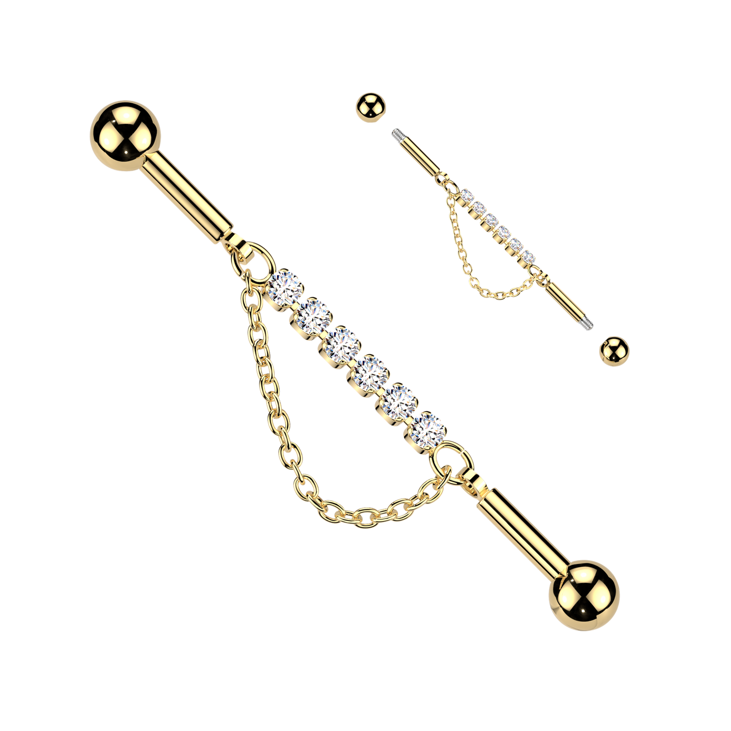 Crystal + Link Chain Industrial Barbell 14g