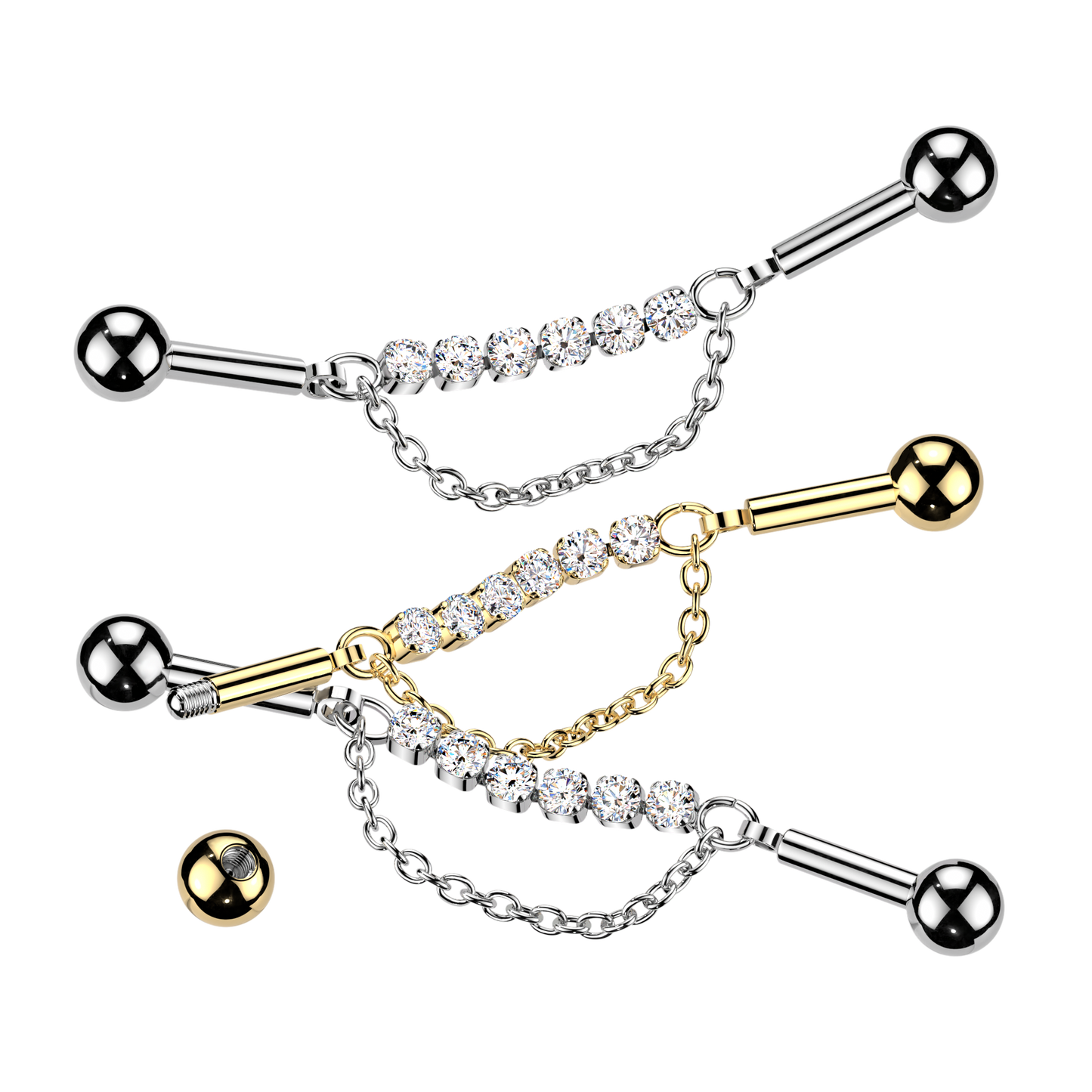 Crystal + Link Chain Industrial Barbell 14g