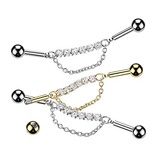 Crystal + Link Chain Industrial Barbell 14g