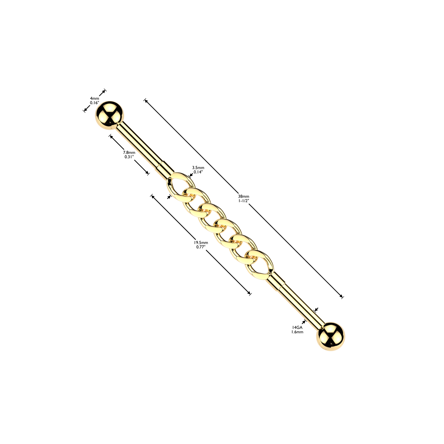 Premium Chain Link Industrial Barbell 14g