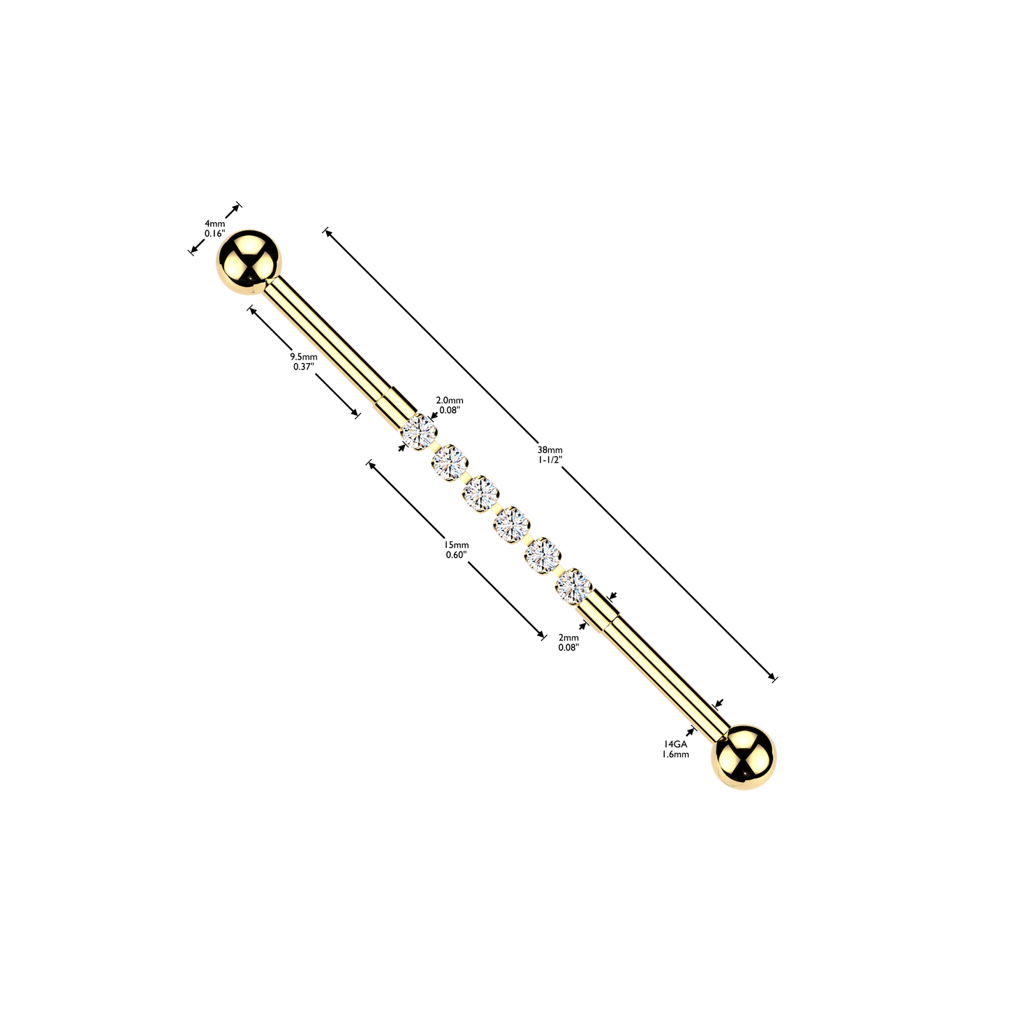 Premium Flex Crystal Bar Industrial Barbell 14g