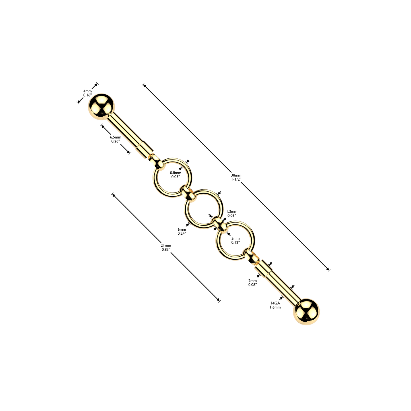 Premium Looped Chain Industrial Barbell 14g