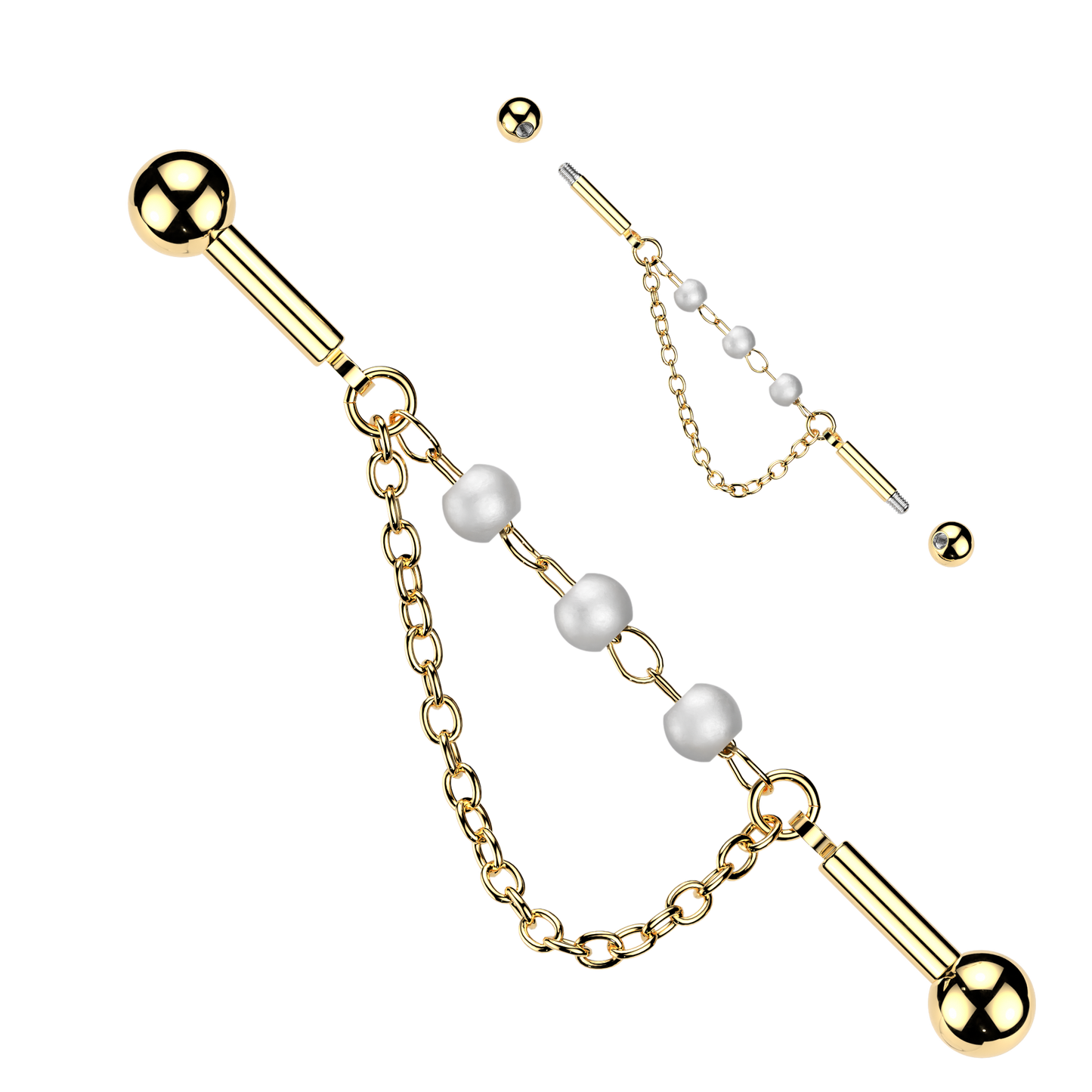 3 Pearl Dangle Chain Industrial Barbell 14g