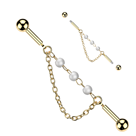 3 Pearl Dangle Chain Industrial Barbell 14g