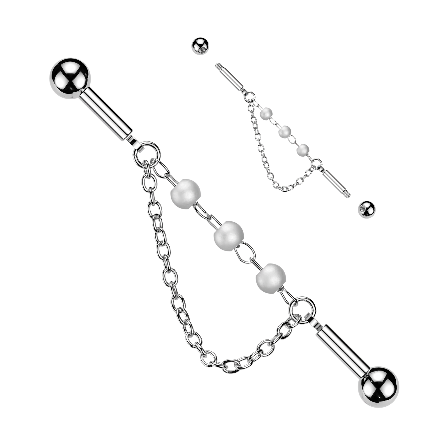 3 Pearl Dangle Chain Industrial Barbell 14g