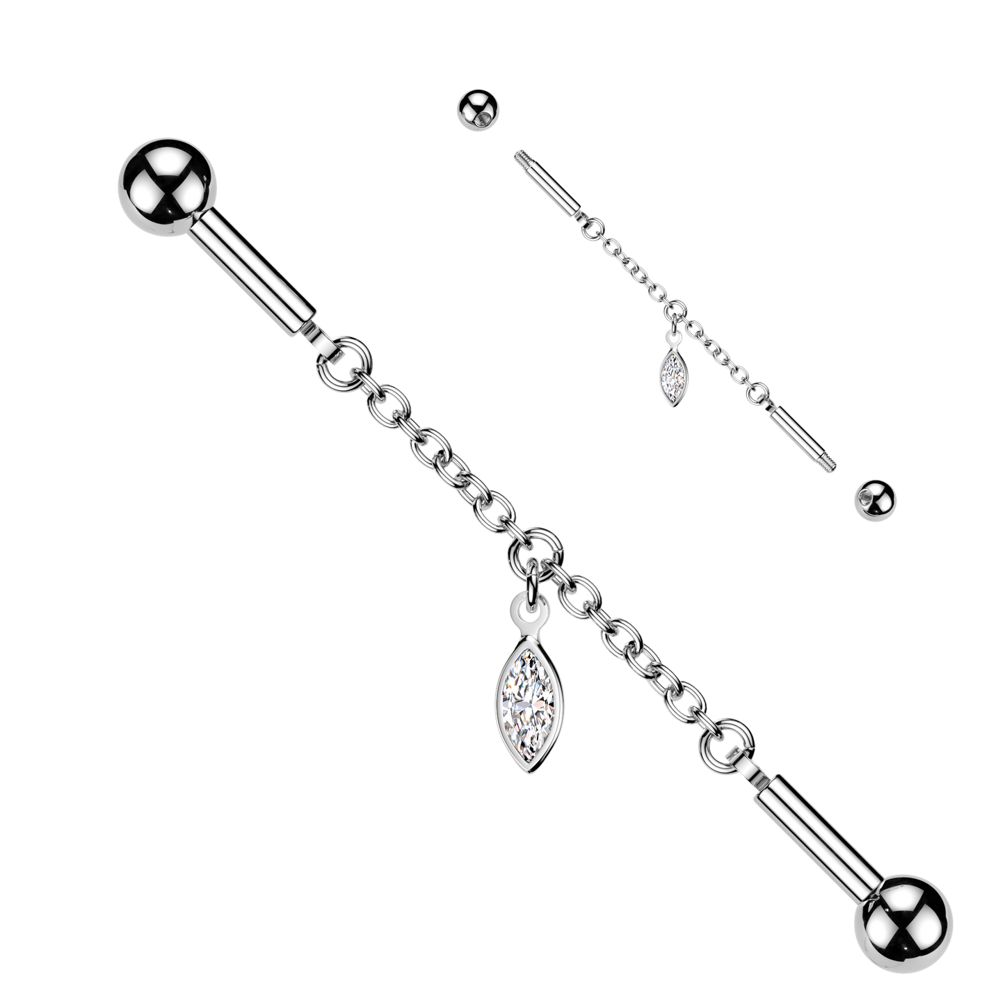 Marquise Dangle Chain Industrial Barbell 14g