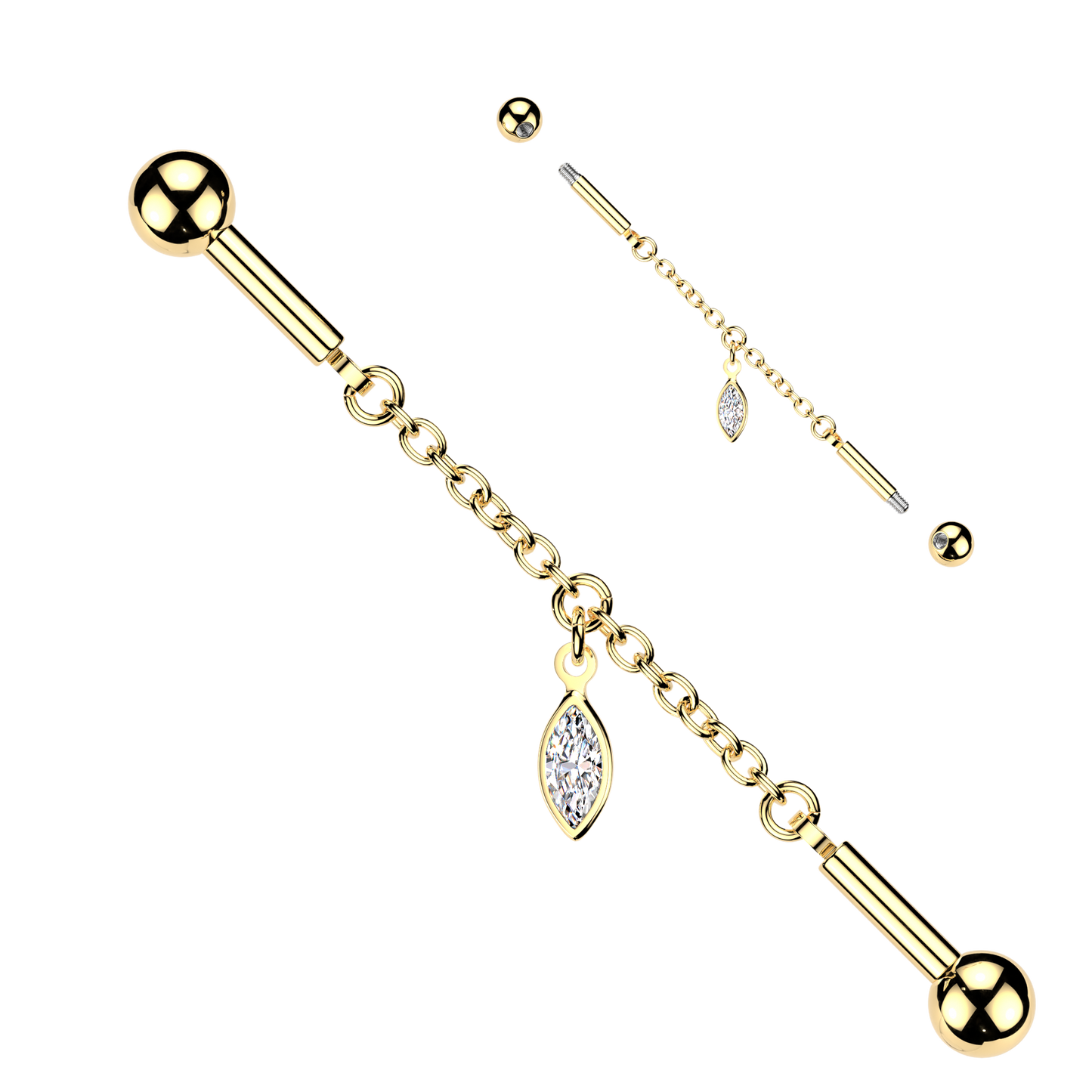 Marquise Dangle Chain Industrial Barbell 14g