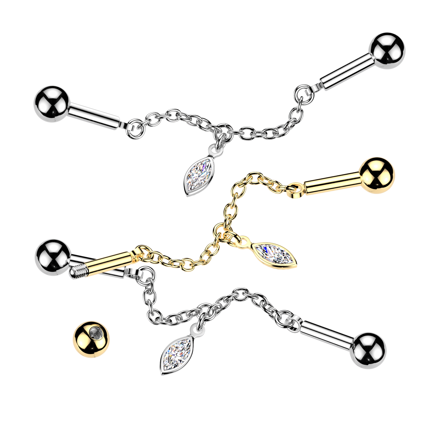 Marquise Dangle Chain Industrial Barbell 14g