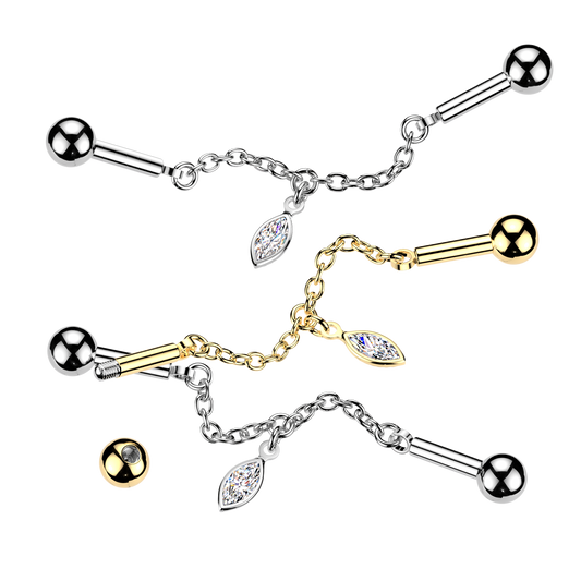 Marquise Dangle Chain Industrial Barbell 14g
