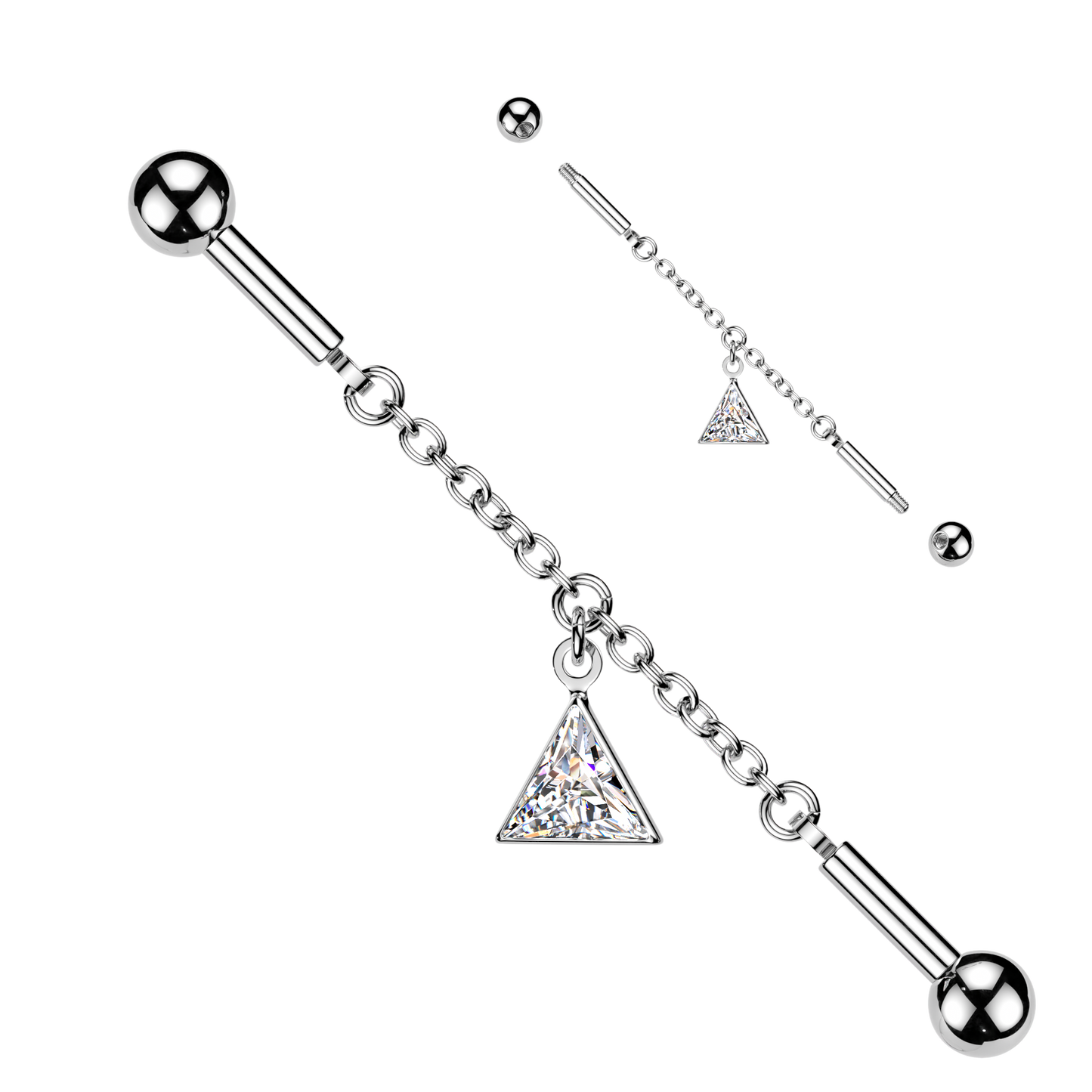 Triangle Dangle Chain Industrial Barbell 14g