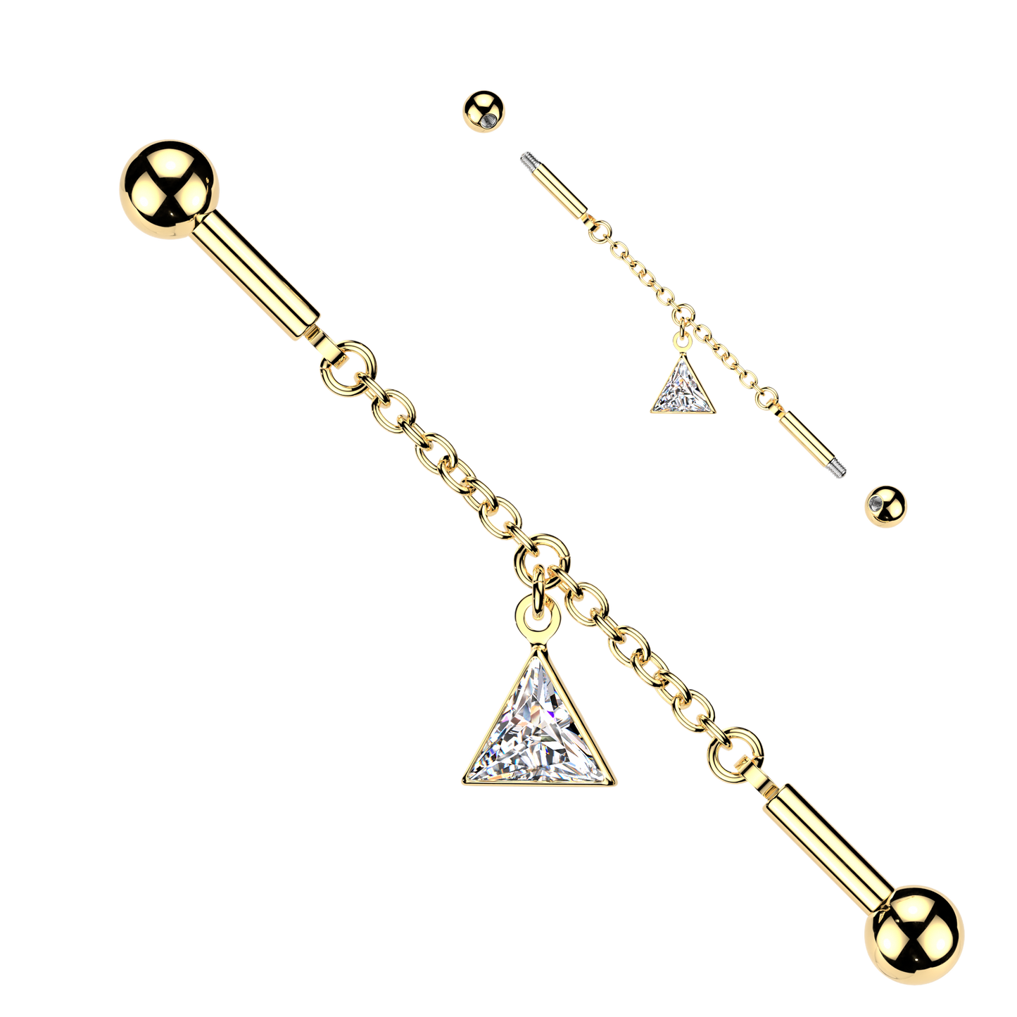 Triangle Dangle Chain Industrial Barbell 14g
