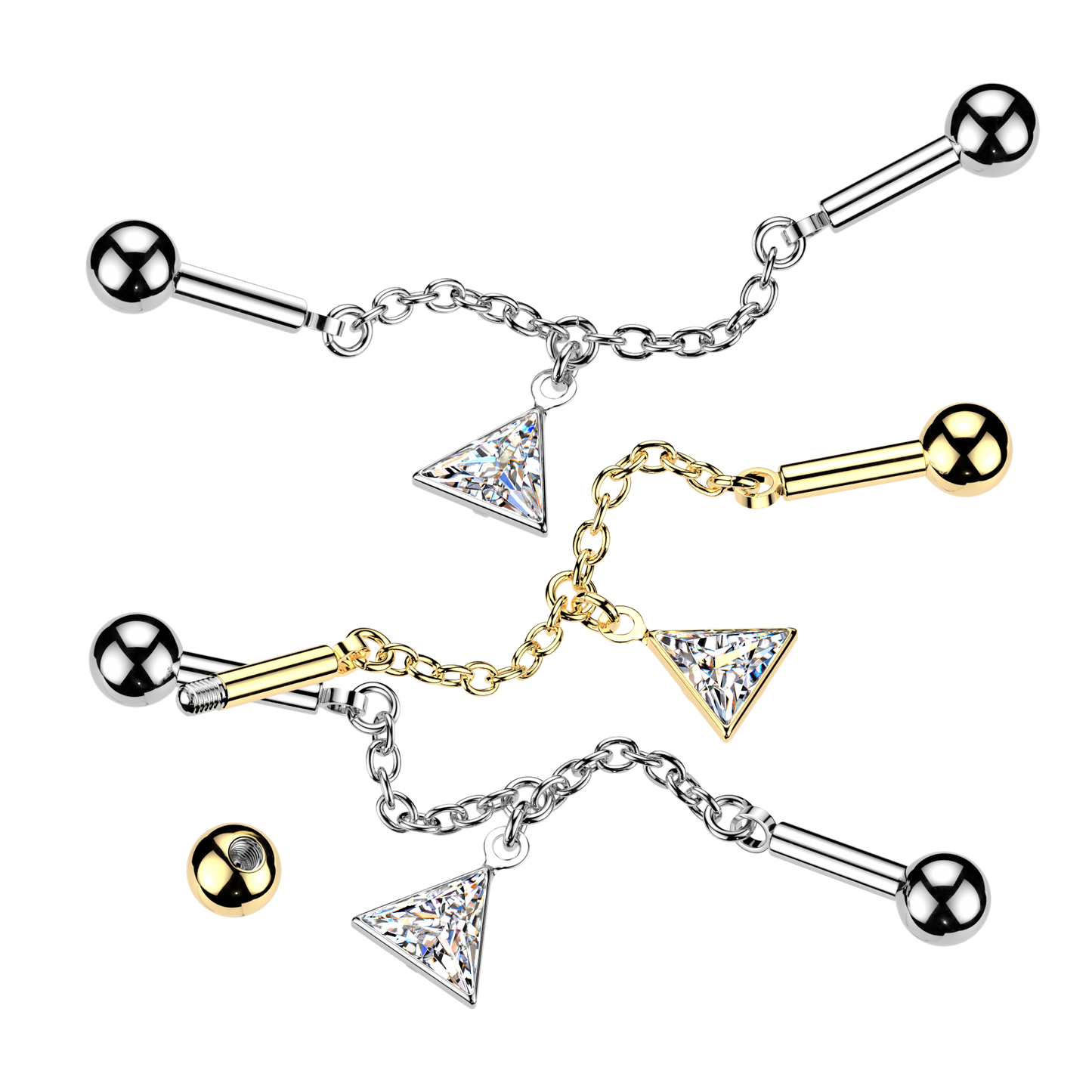 Triangle Dangle Chain Industrial Barbell 14g