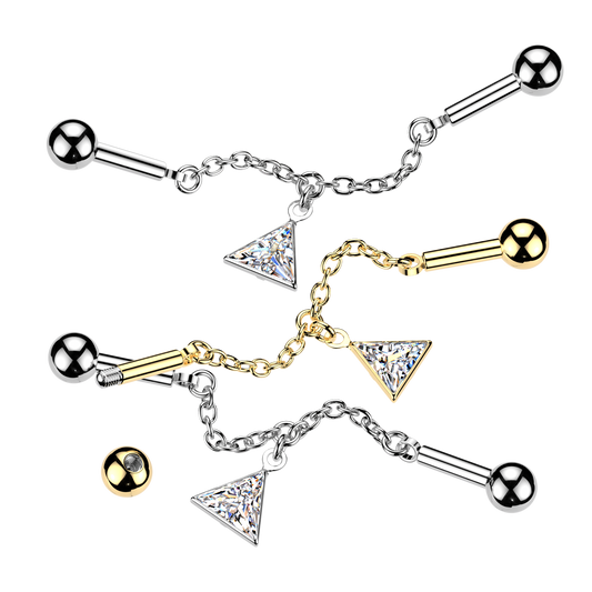 Triangle Dangle Chain Industrial Barbell 14g