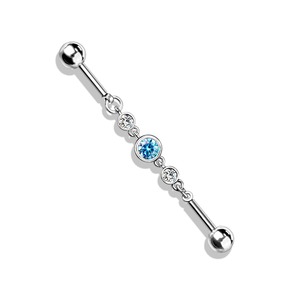 Crystal Chain Bezel-Set Industrial Barbell 14g