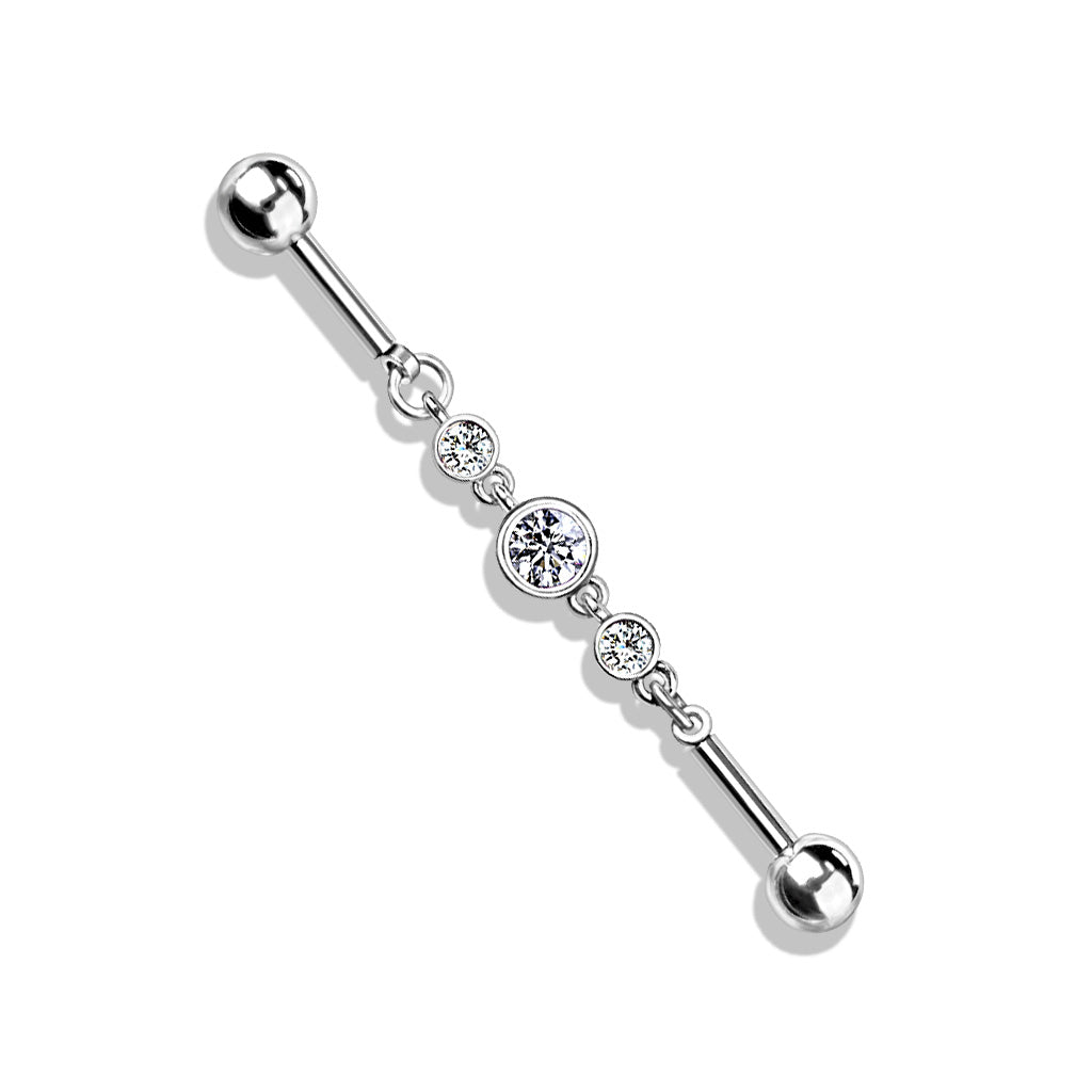 Crystal Chain Bezel-Set Industrial Barbell 14g