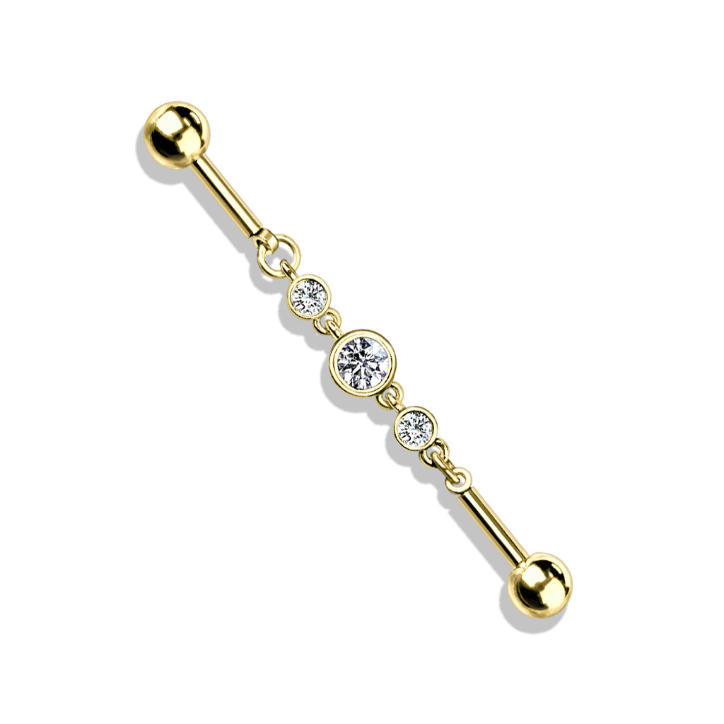 Crystal Chain Bezel-Set Industrial Barbell 14g