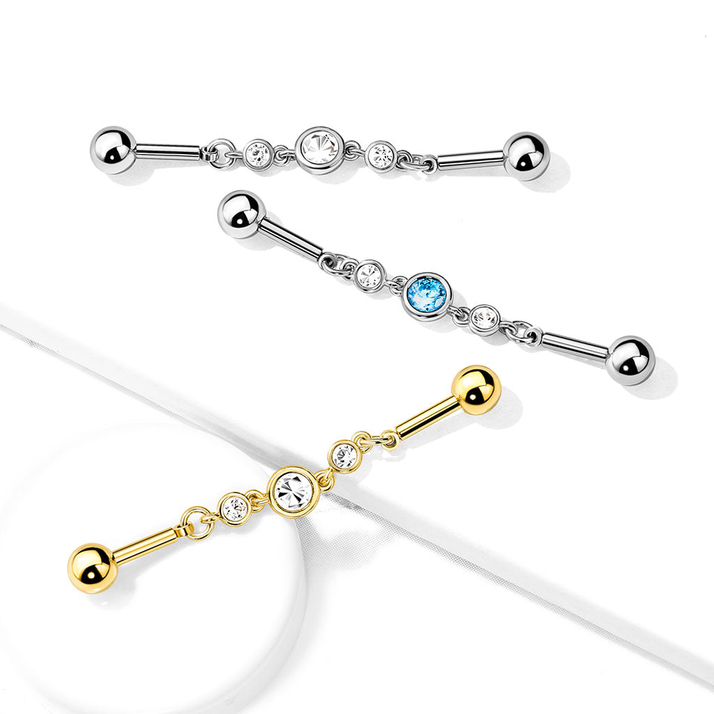 Crystal Chain Bezel-Set Industrial Barbell 14g