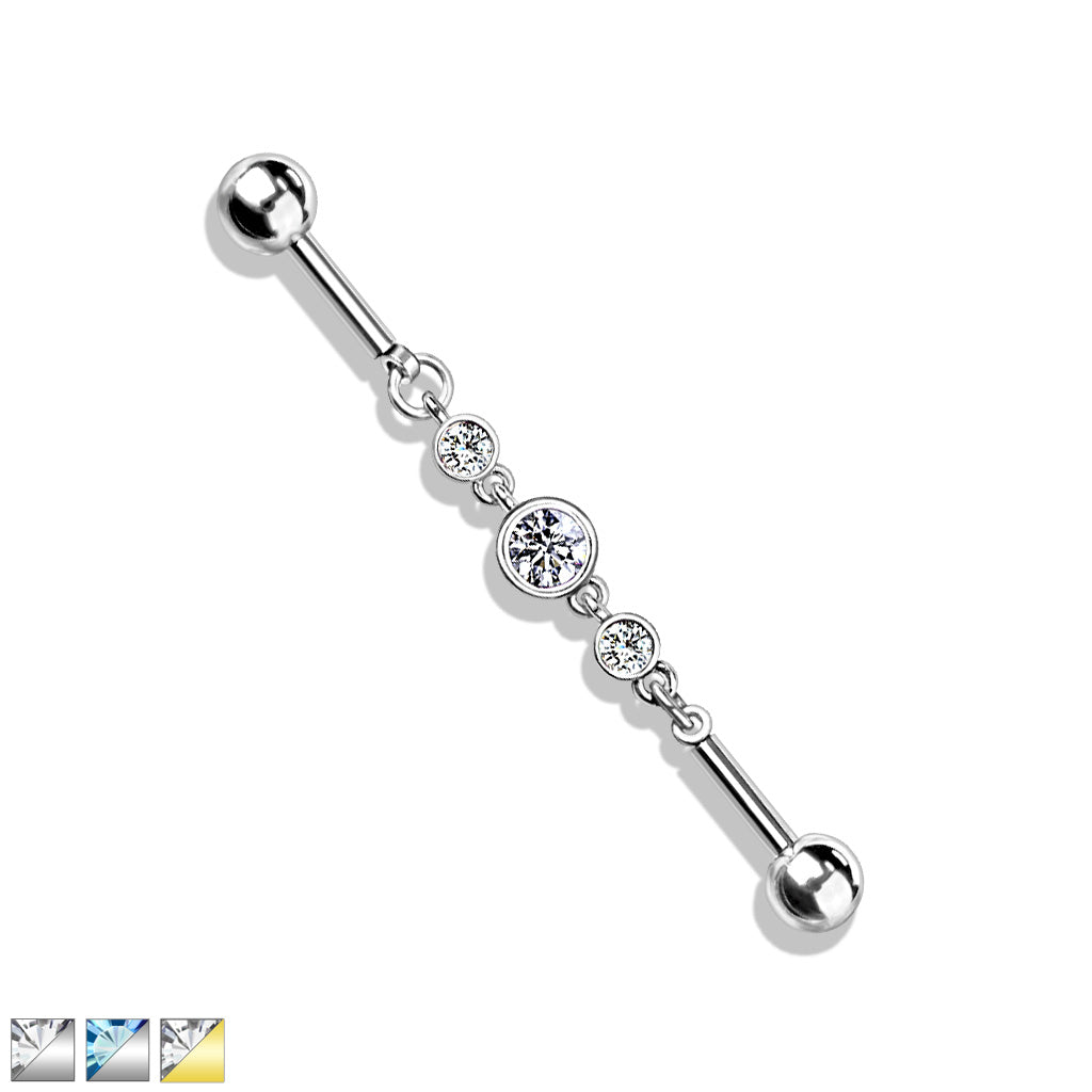 Crystal Chain Bezel-Set Industrial Barbell 14g