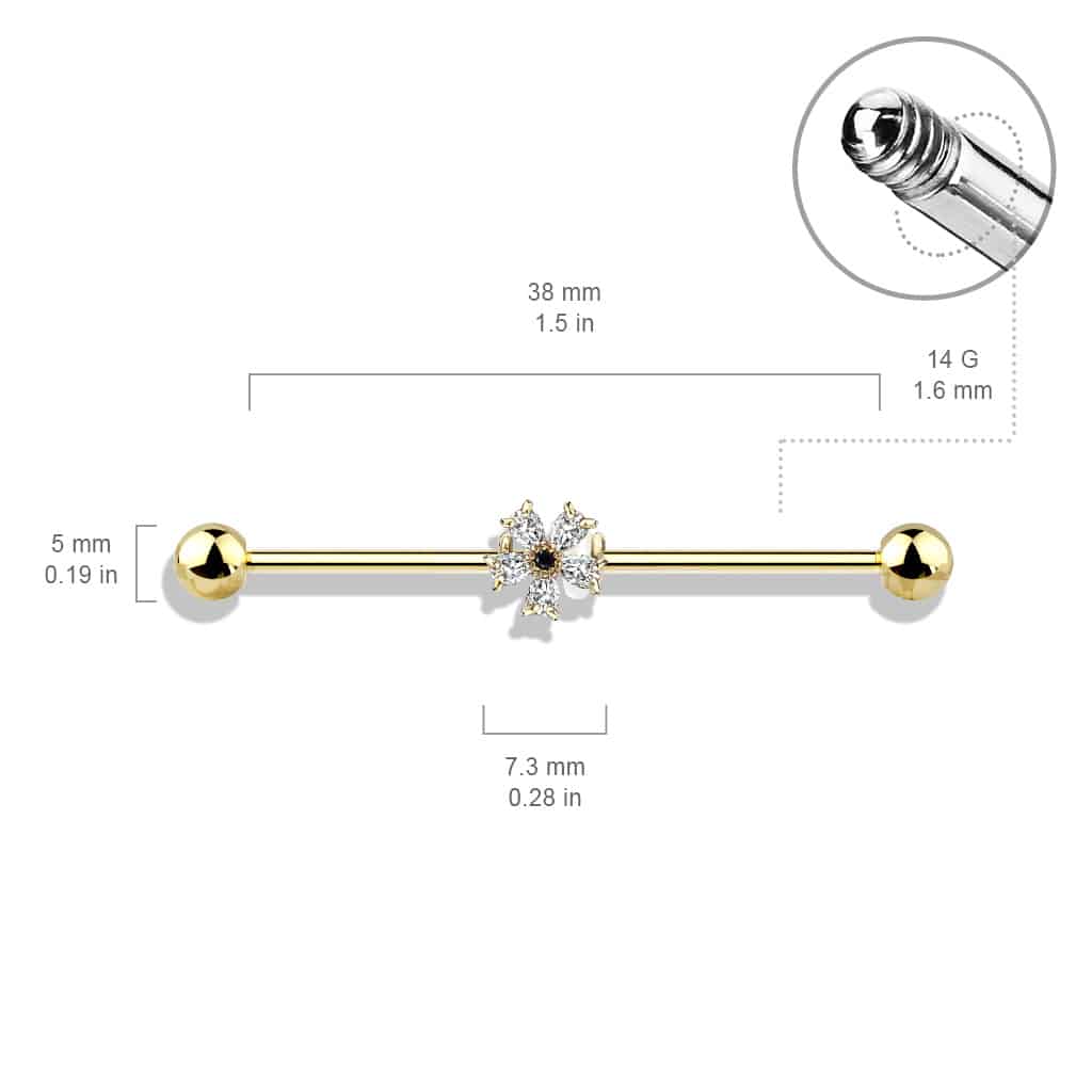 Claw-Set Crystal Flower Industrial Barbell 14g (5)