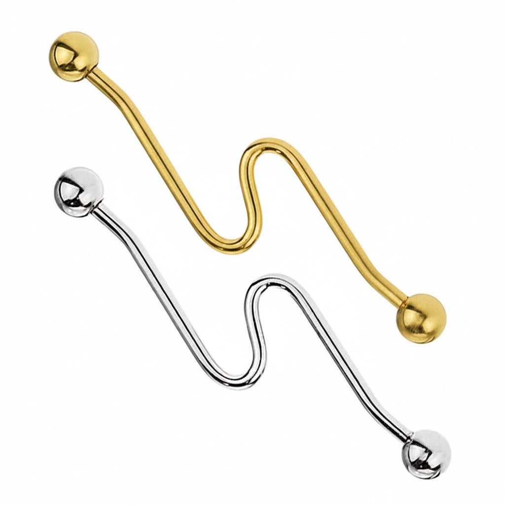 Premium Curved Zigzag Industrial Barbell 14g