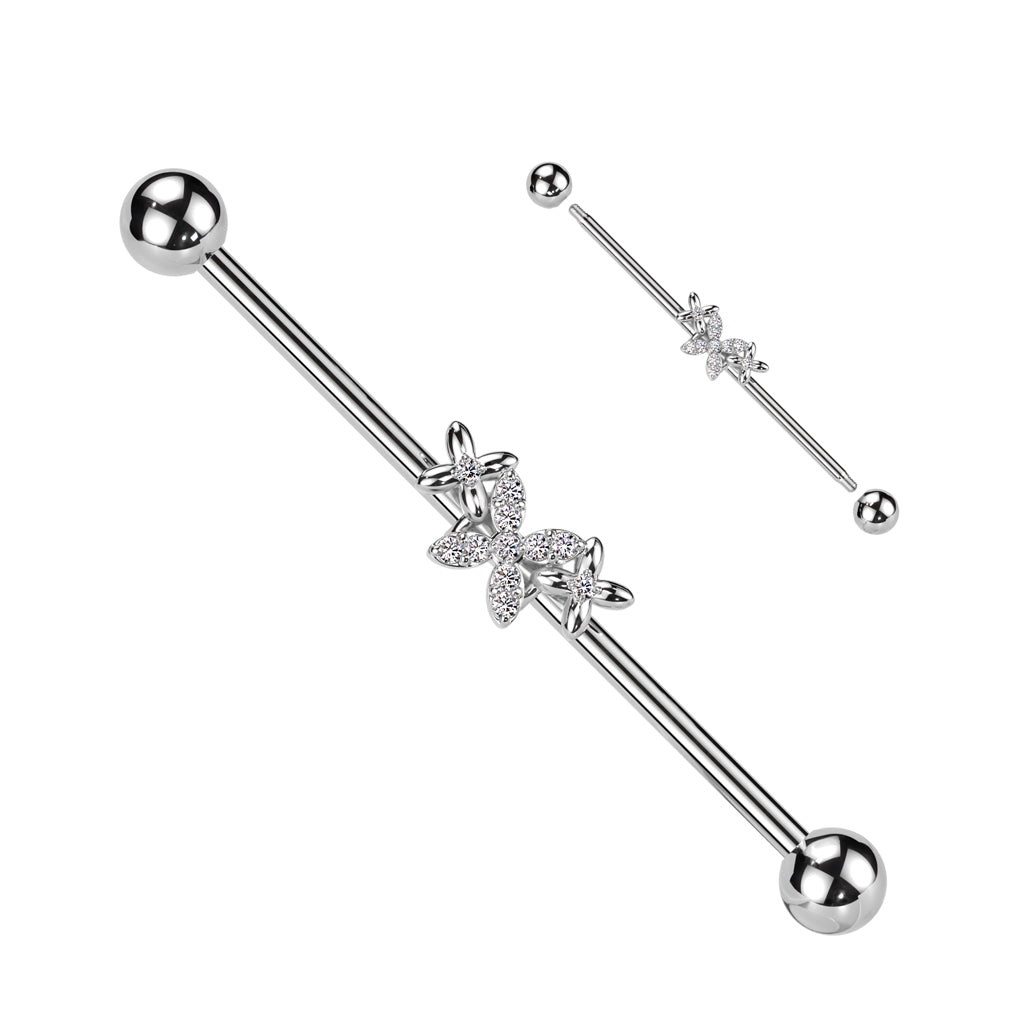 3 Four-Leaf Petal Flower Fancy Industrial Barbell 14g