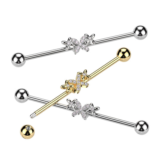 PREMIUM Four-Leaf Petal Flower Industrial Barbell 14g