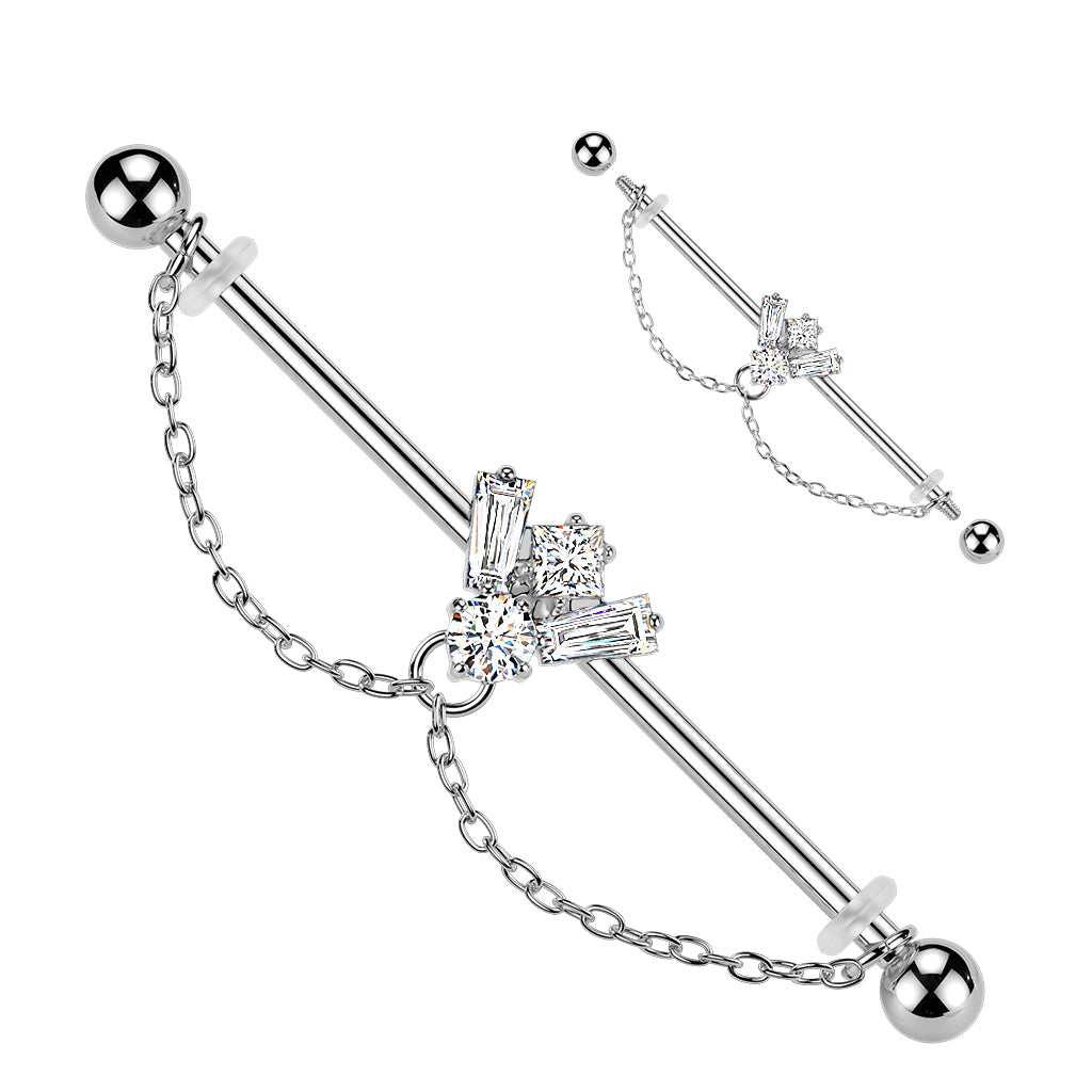 Spark Chain Cluster Dangle Industrial Barbell 14g