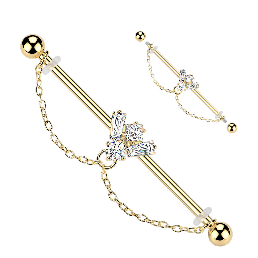 Spark Chain Cluster Dangle Industrial Barbell 14g