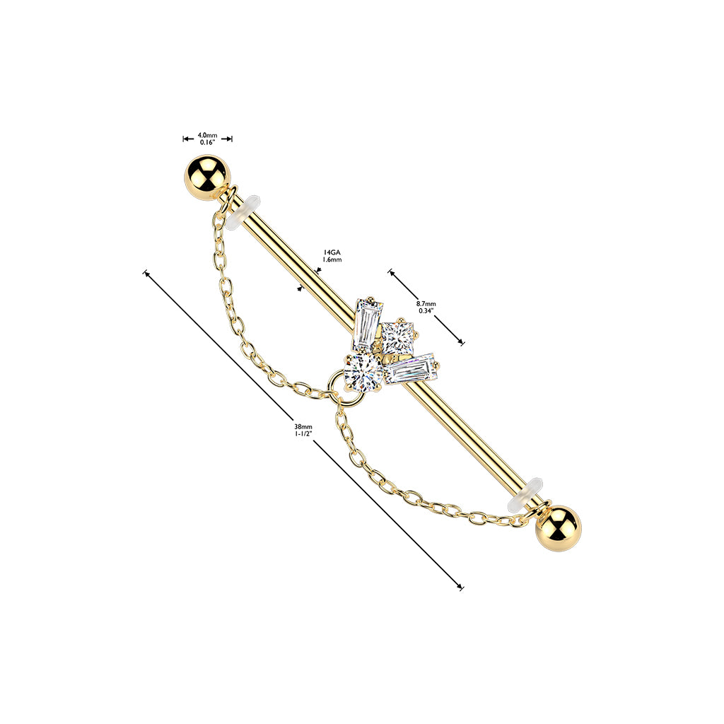 Spark Chain Cluster Dangle Industrial Barbell 14g
