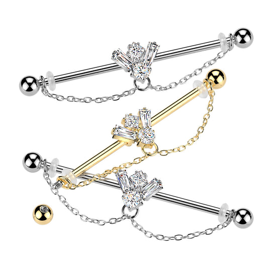 Spark Chain Cluster Dangle Industrial Barbell 14g