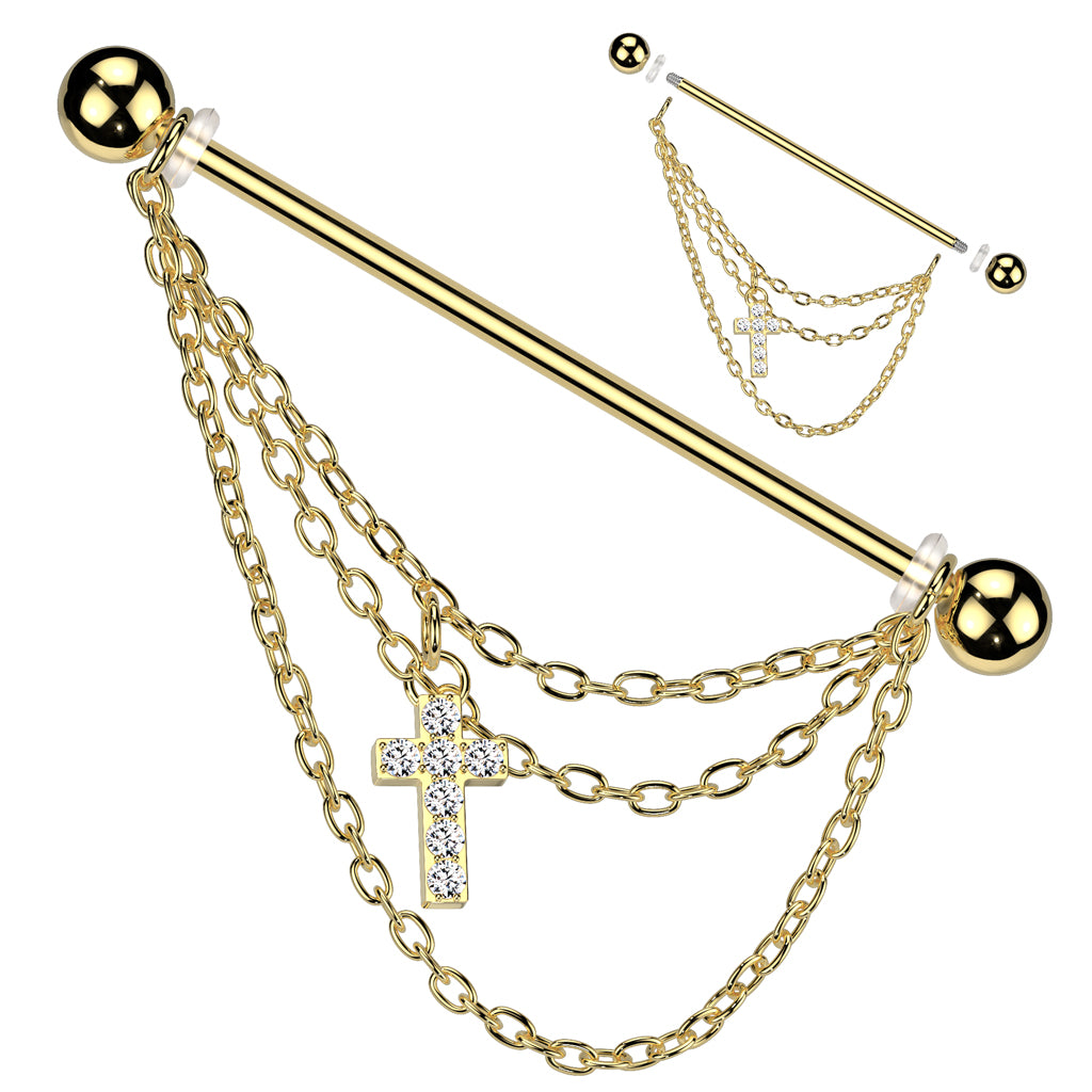 PREMIUM Cross Chain Dangle Industrial Barbell 14g