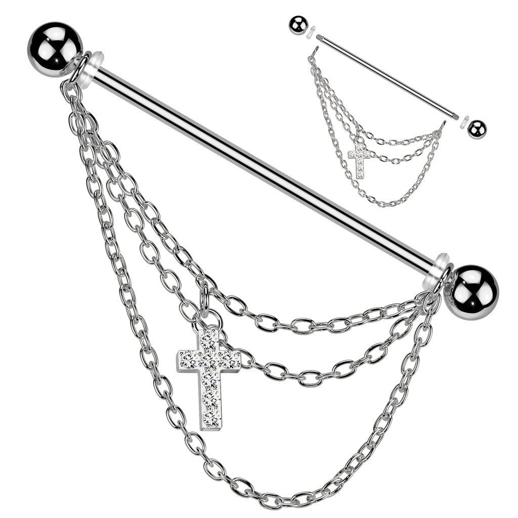 PREMIUM Cross Chain Dangle Industrial Barbell 14g