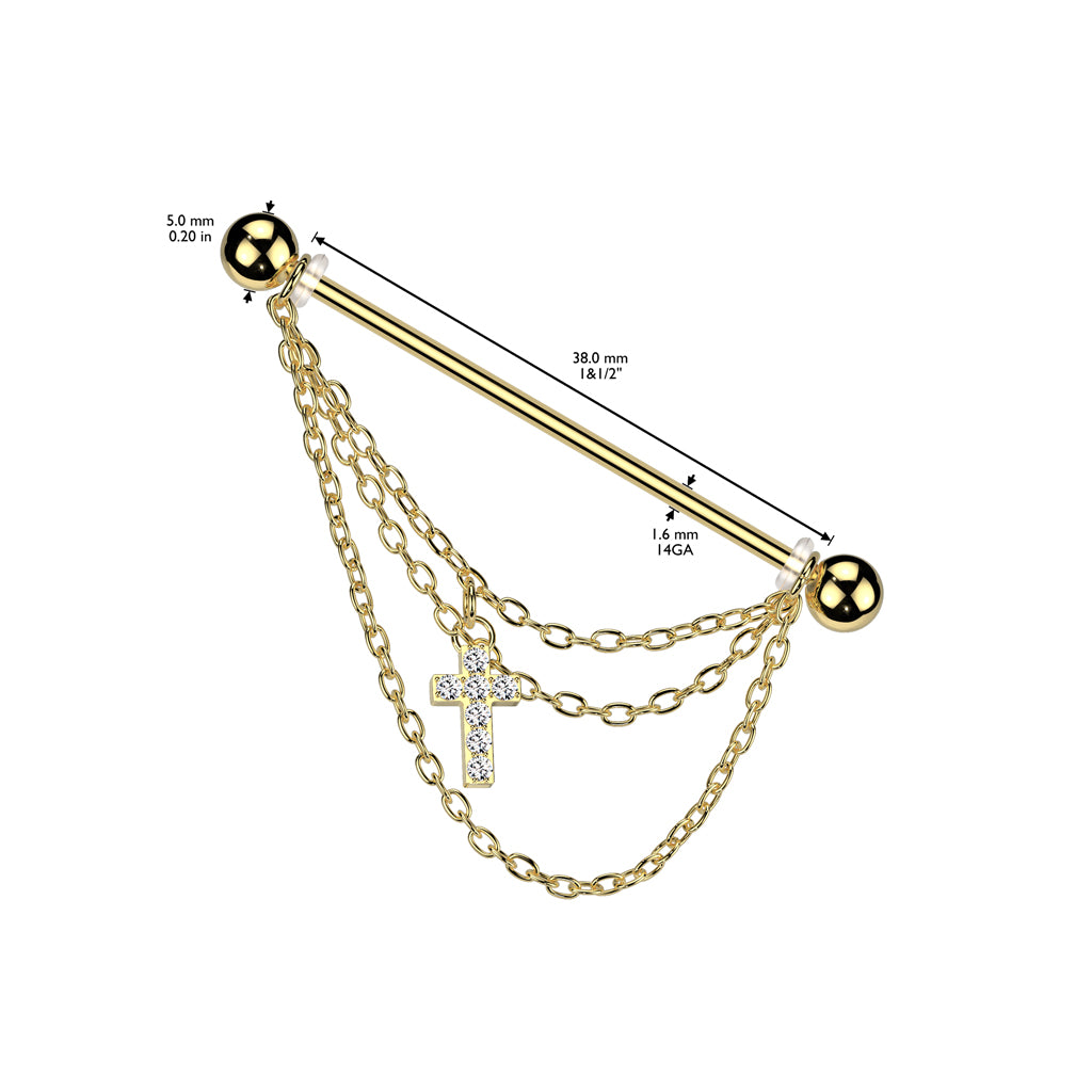 PREMIUM Cross Chain Dangle Industrial Barbell 14g