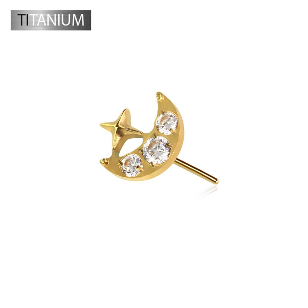 Premium G23 Titanium Luxe Crescent Moon & Star Threadless Top