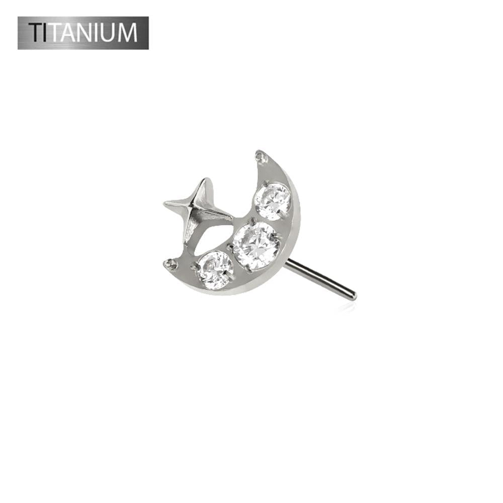 Premium G23 Titanium Luxe Crescent Moon & Star Threadless Top
