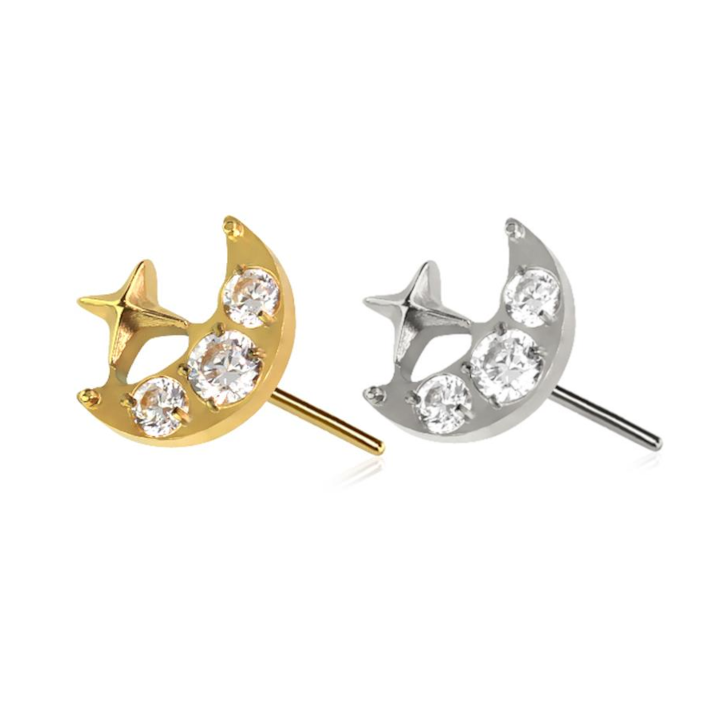 Premium G23 Titanium Luxe Crescent Moon & Star Threadless Top