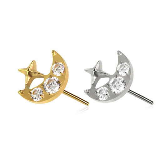 Premium G23 Titanium Luxe Crescent Moon & Star Threadless Top